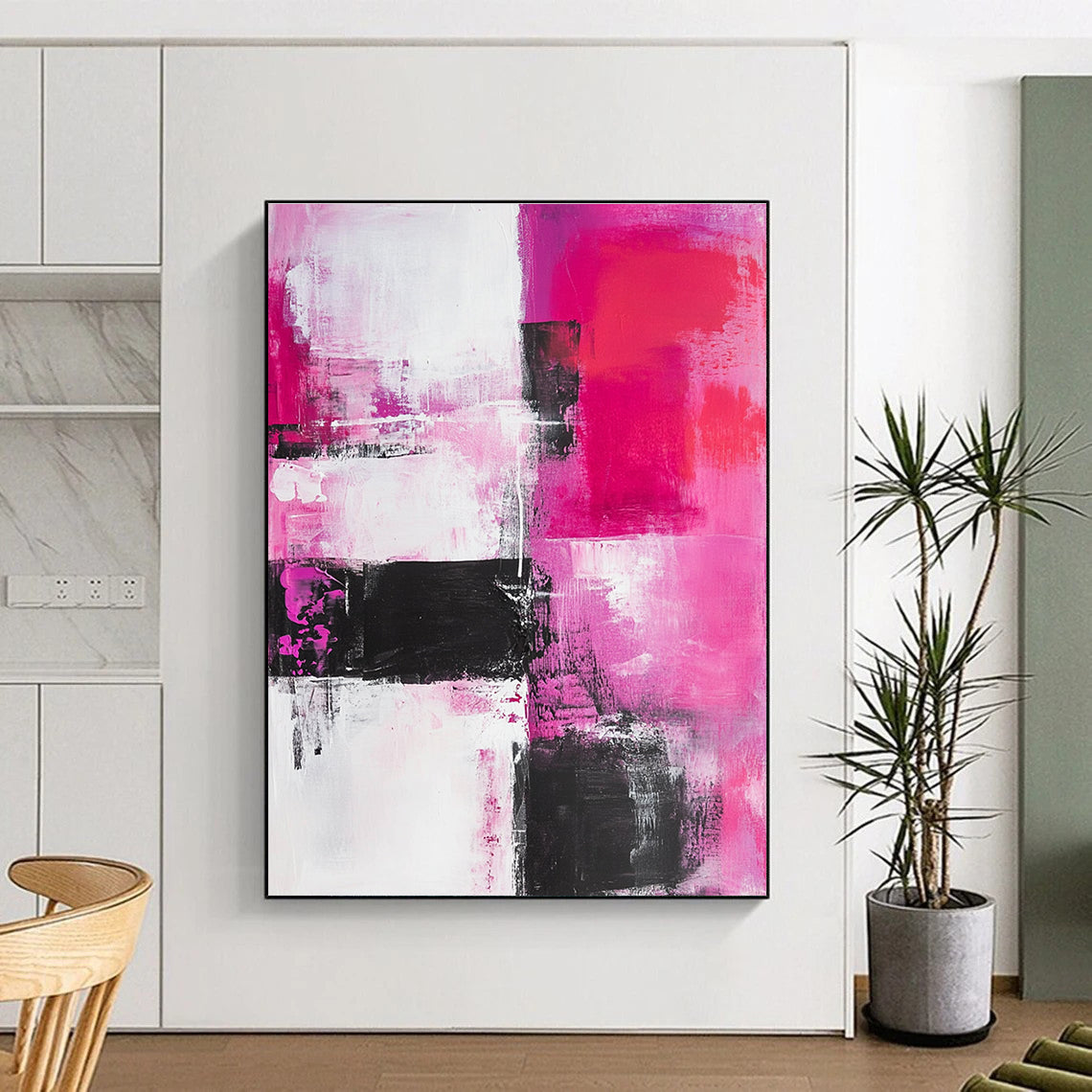Pink - Black - White Abstract Painting with Feminine Edge WINK537
