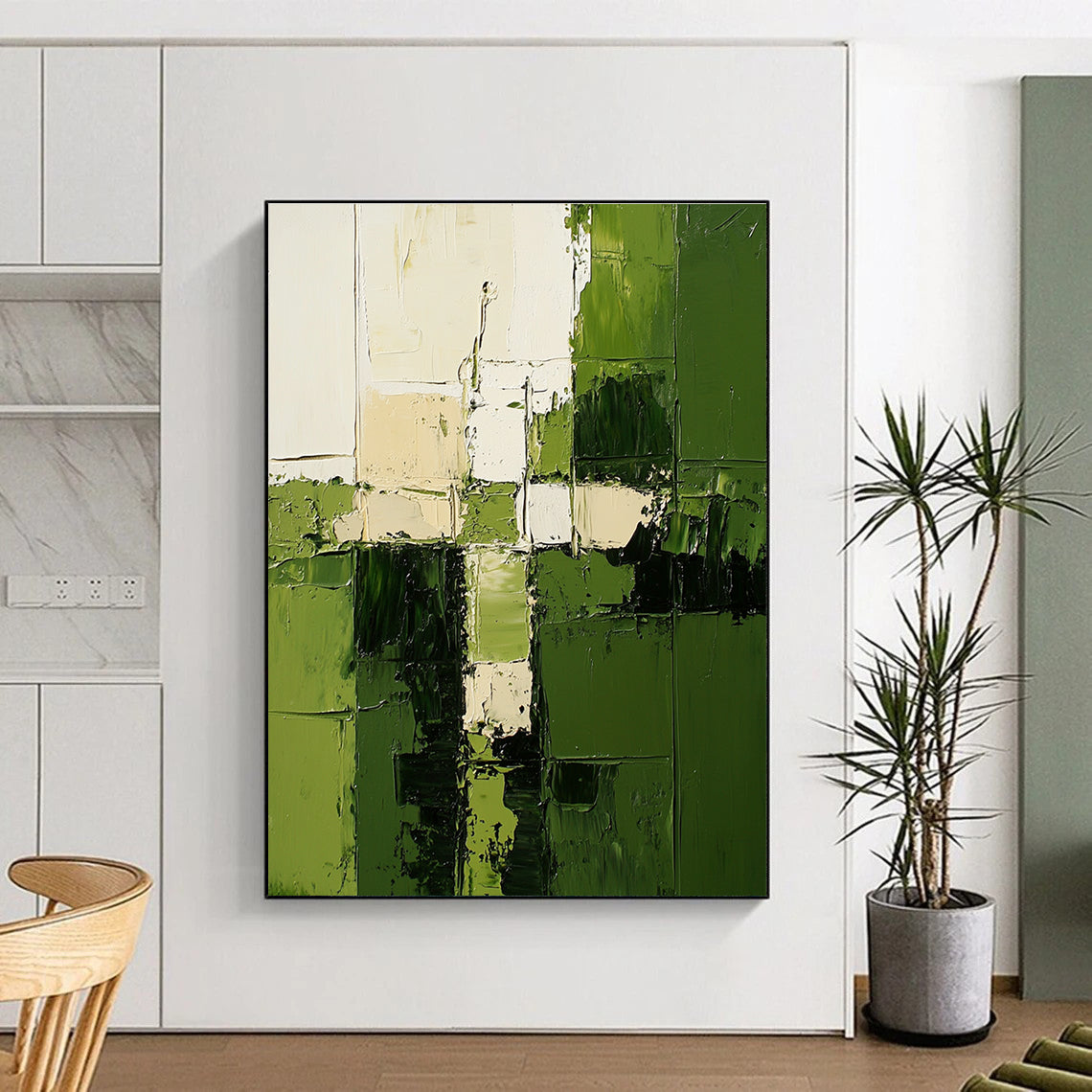 Green and White Abstraction - Geometric Abstract Painting GAB0618