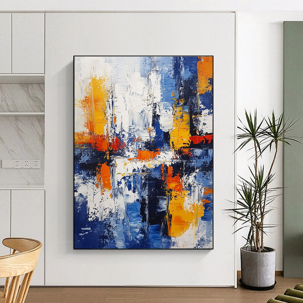 Blue Orange Abstract Cityscape Painting with Urban Rhythm WINK711