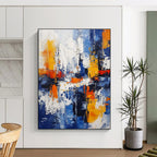 Blue Orange Abstract Cityscape Painting with Urban Rhythm WINK711