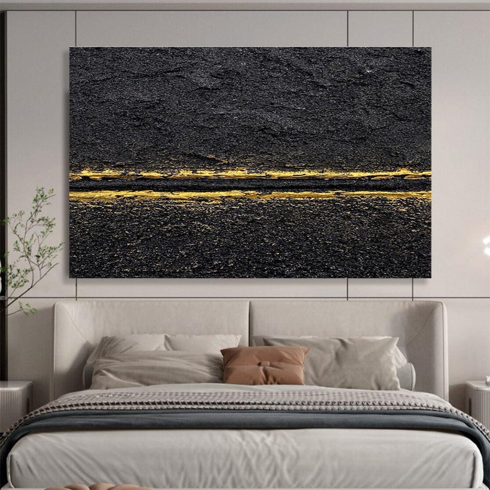 Black and Gold Abstract Painting for Sophisticated Nightclubs YHT367