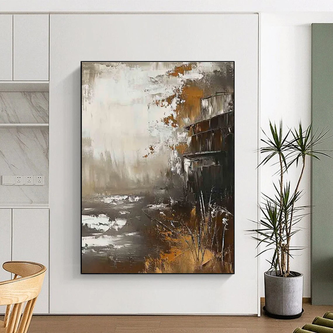 Abstract Landscape with Structure Painting for Industrial - Inspired Lounges HENG485