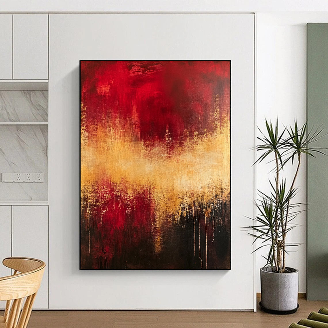 Red and Gold Abstract Painting for Dramatic - Themed Theaters GAB0919