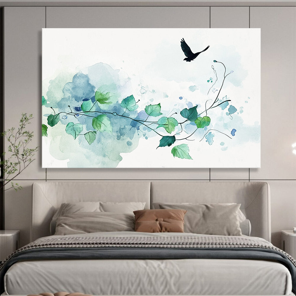 Watercolor Vine and Bird: Serene Nature’s Simplicity Abstract Painting ABS159