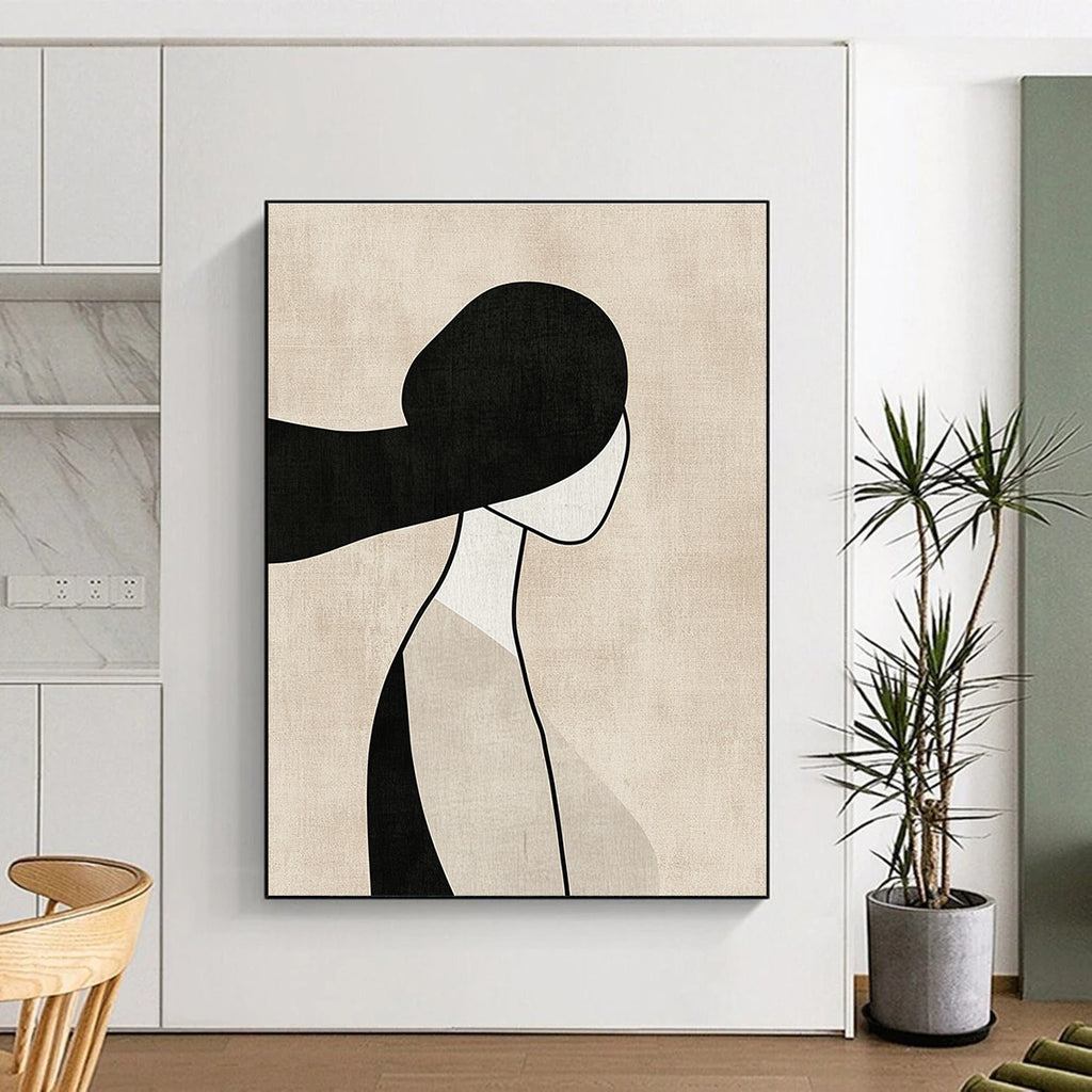 Minimalist Woman Silhouette Abstract Painting for Serene Bedroom Corners GAB1378