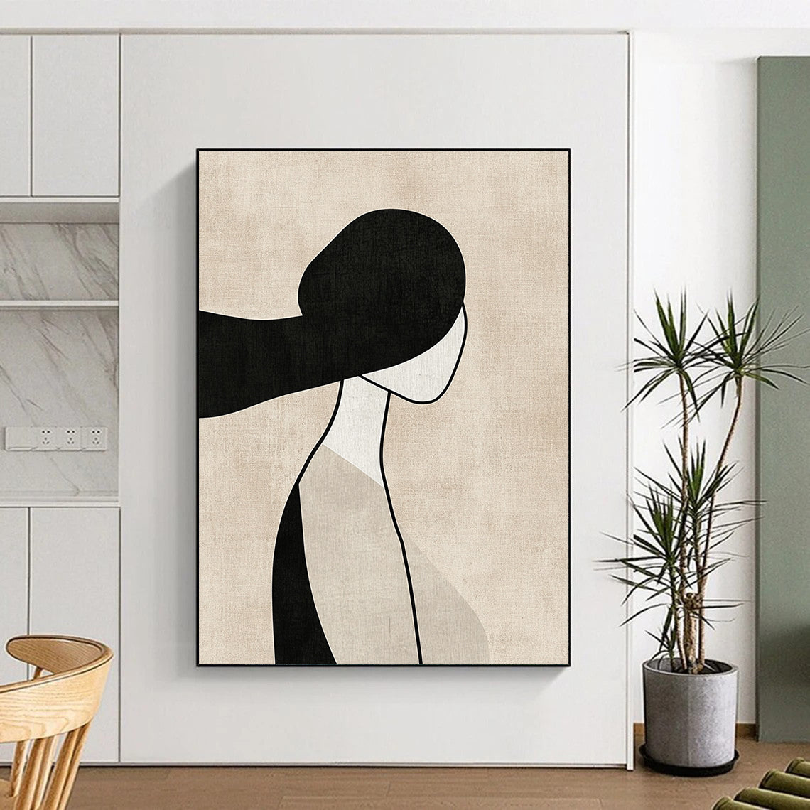Minimalist Woman Silhouette Abstract Painting for Serene Bedroom Corners GAB1378