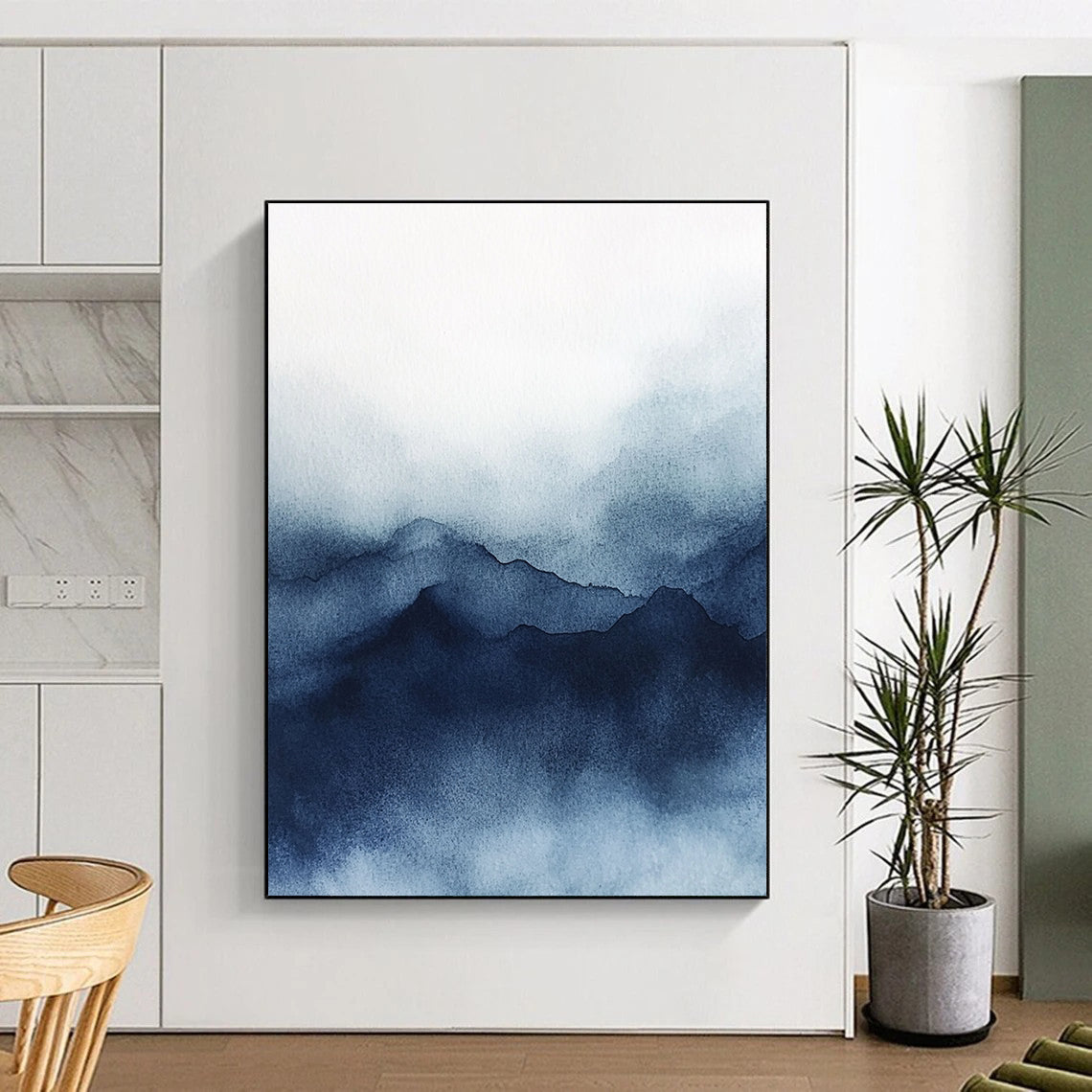 Blue Watercolor Mountain Silhouette Abstract Painting for Nature - Inspired Bedrooms GAB0981