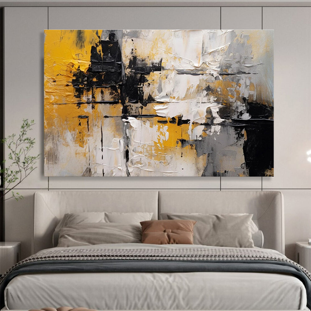 Yellow - Black Abstract Painting for Bold Interiors YHT084