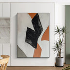 Black - Orange Minimalist Abstract Painting for Scandinavian - Style Homes HENG111