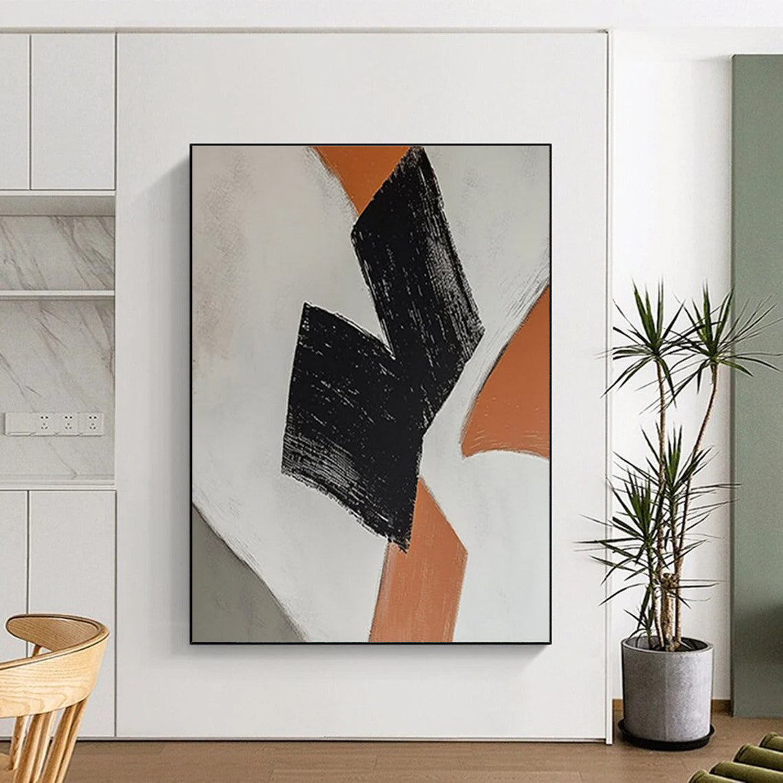 Black - Orange Minimalist Abstract Painting for Scandinavian - Style Homes HENG111