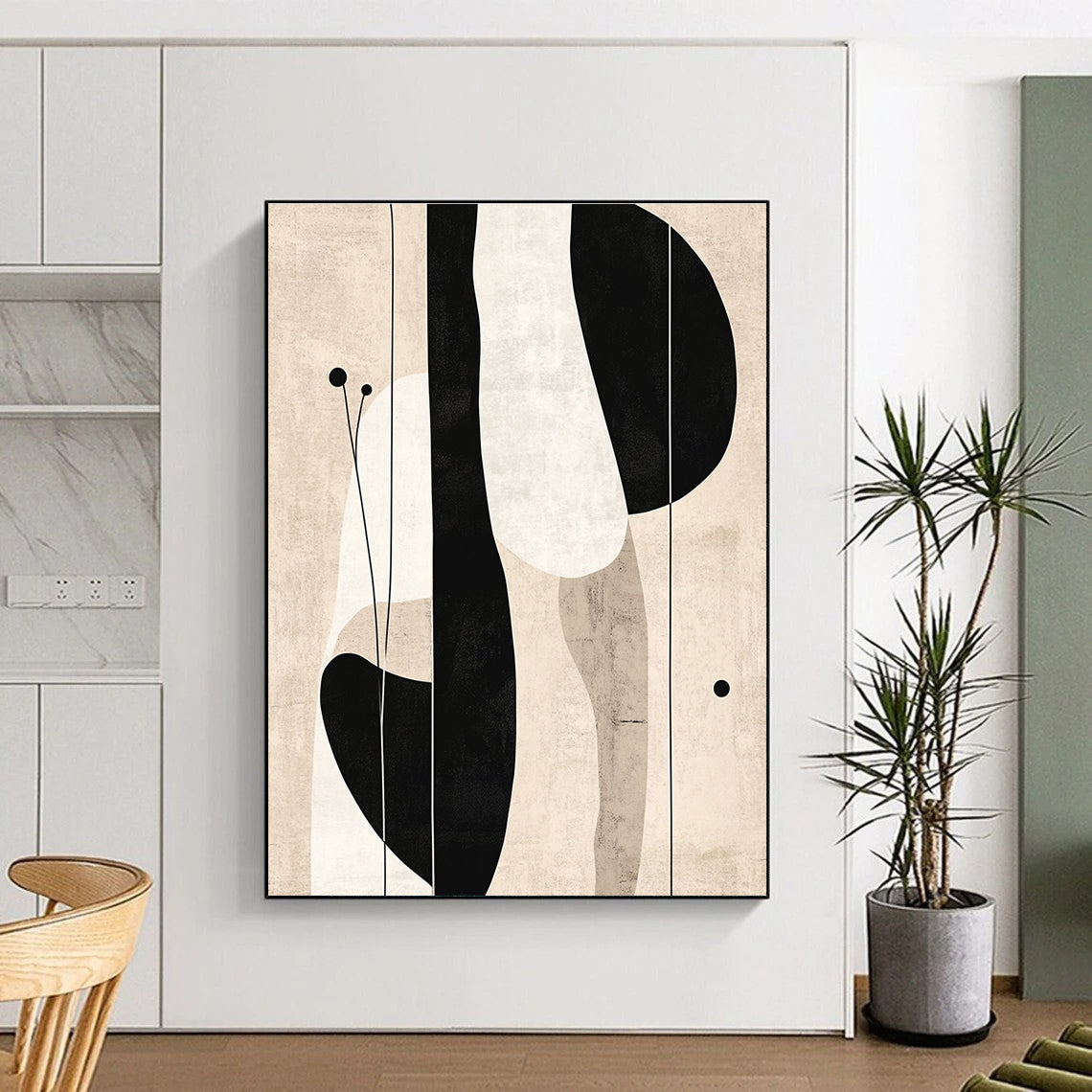 Black and White Abstract Shapes Abstract Painting for Monochrome Office Spaces GAB1372