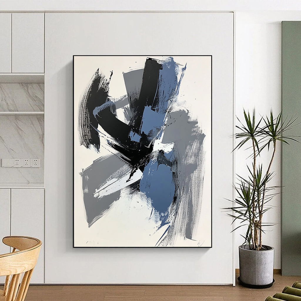 Gray Black and Blue Abstract Painting with Expressive Layers WINK824
