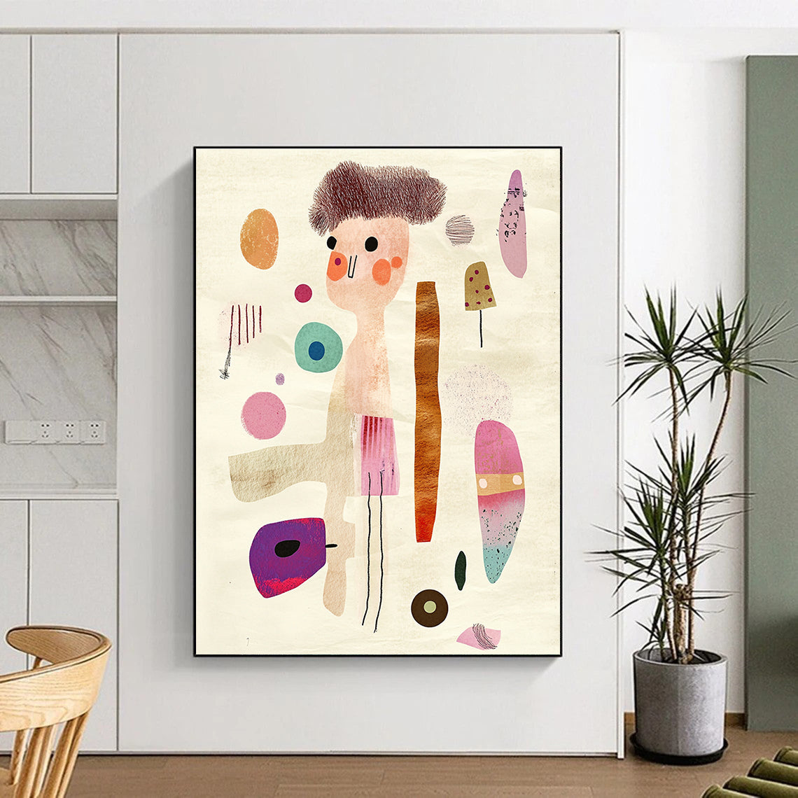 Whimsical Character Collage Abstract Painting for Playful Children’s Rooms GAB1362