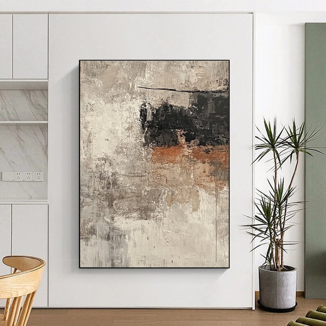 Textured Gray and Black Abstract Painting with Raw Depth WINK155