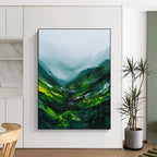 Misty Green Mountains Abstract Painting for Nature - Inspired Retreats GAB1070