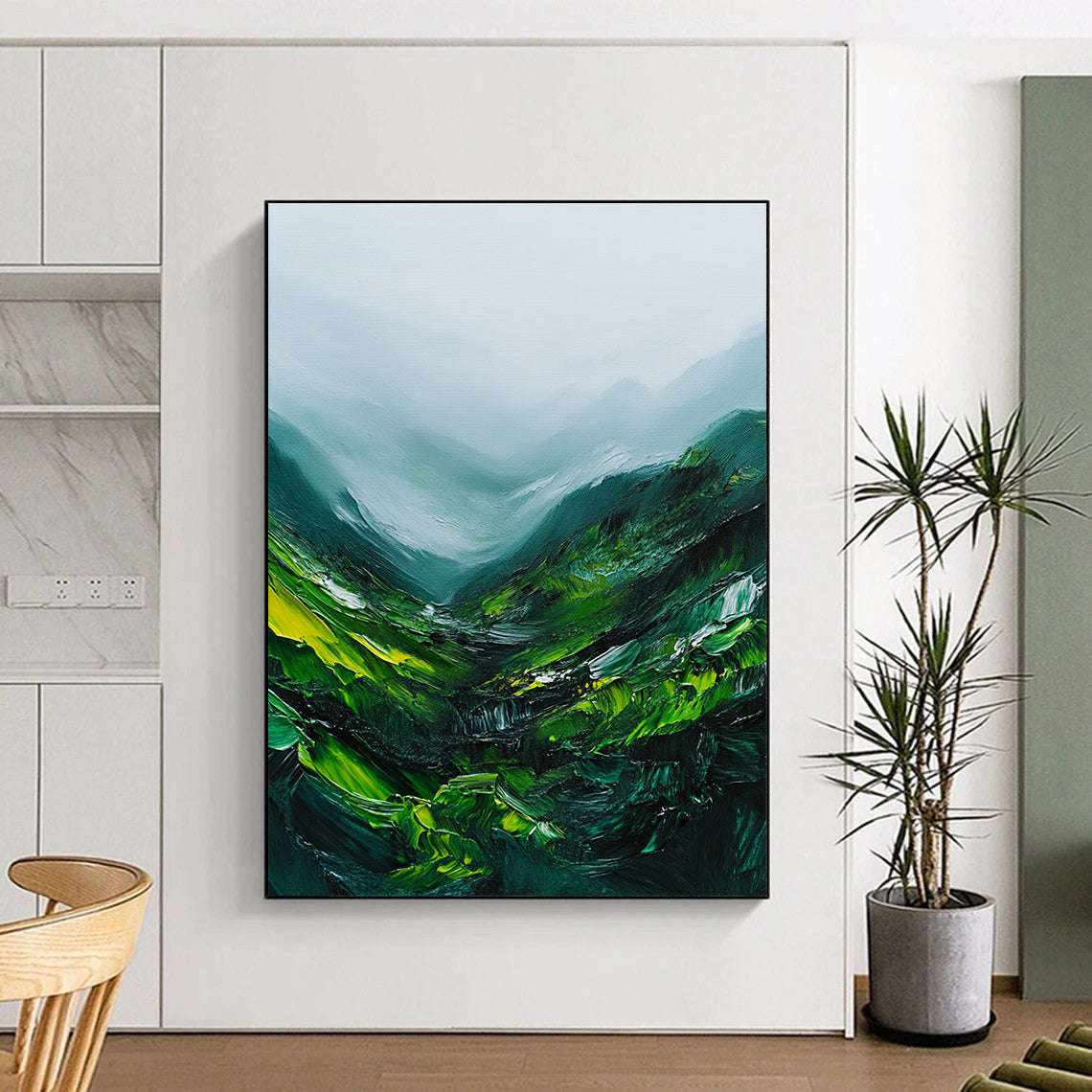 Misty Green Mountains Abstract Painting for Nature - Inspired Retreats GAB1070