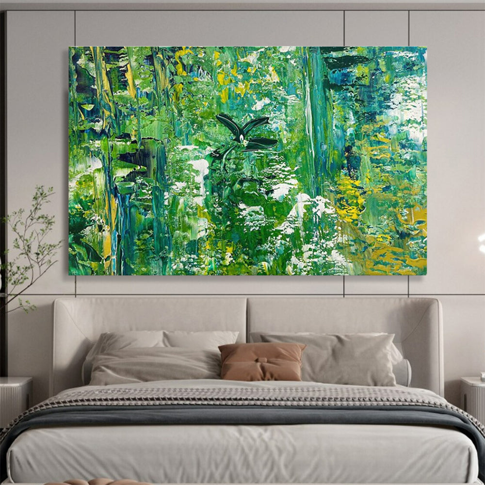 Green Abstract Forest Painting for Eco - Conscious Restaurants YHT362