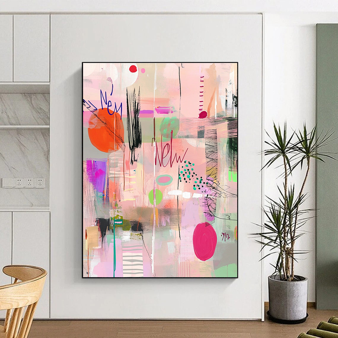 Pastel - Colored Abstract Collage Painting for Bohemian - Styled Cafes GAB1121