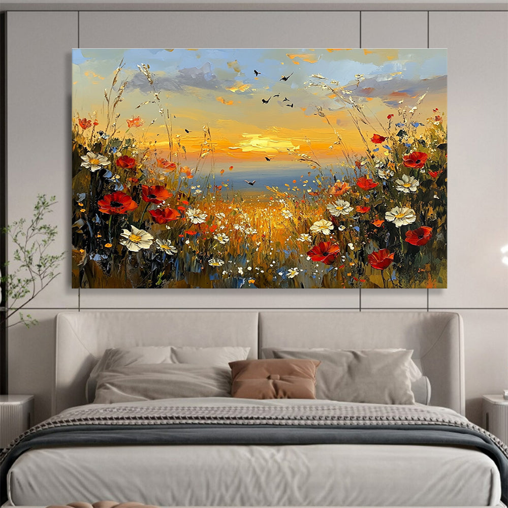 Wildflower Meadow at Sunset  A Romantic Landscape ABS056