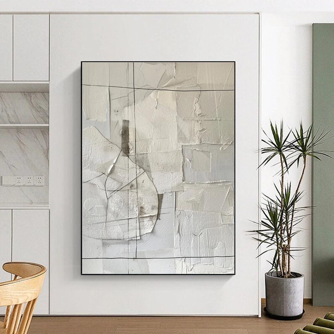 White Collage Abstract Painting for Modern Art Museum Installations HENG017