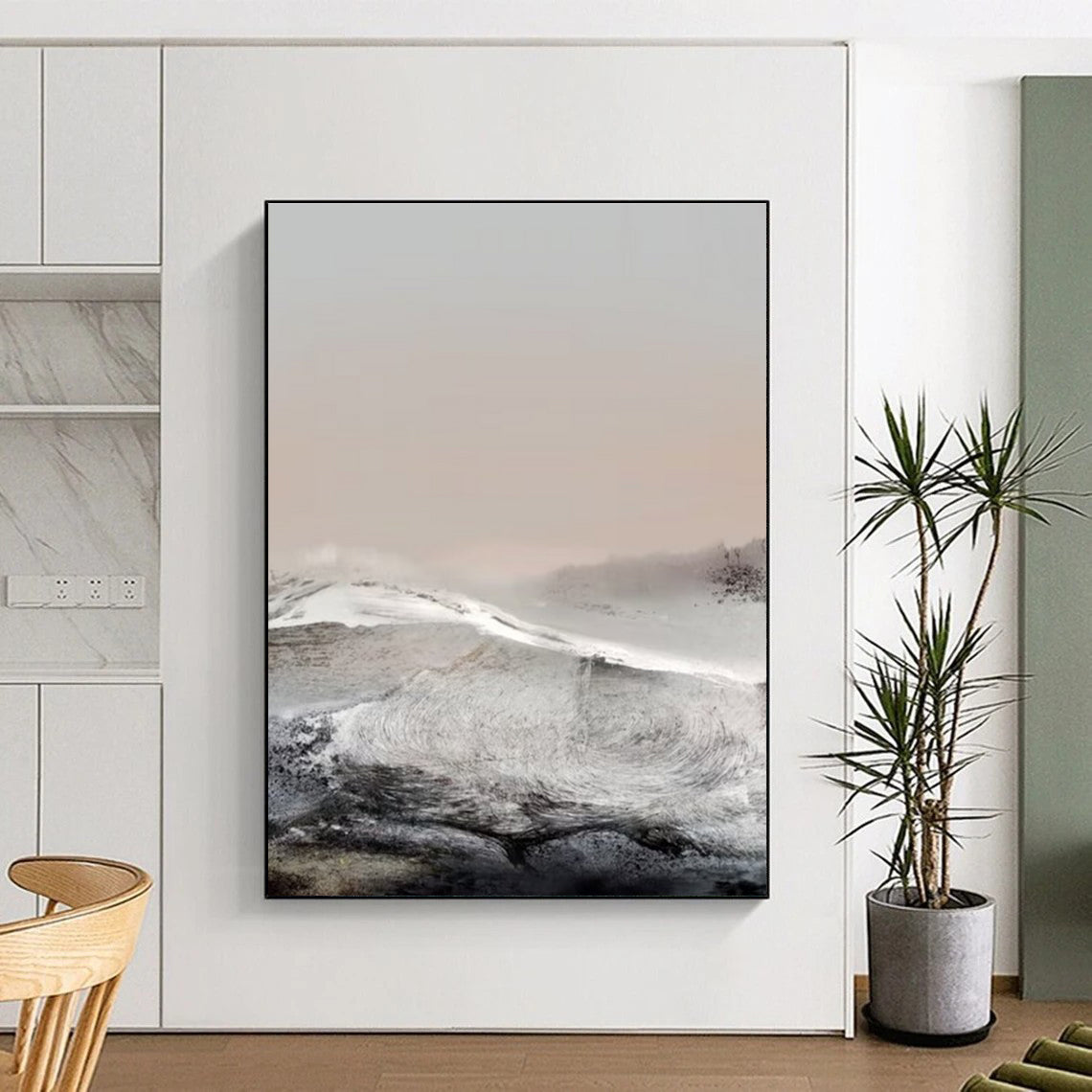 Monochromatic Landscape Abstract Painting for Minimalist Living Spaces HENG162