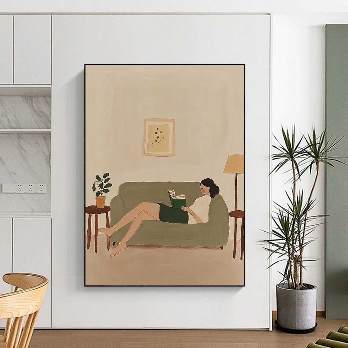 Woman Reading on Sofa - Cozy Domestic Abstract Art GAB0421