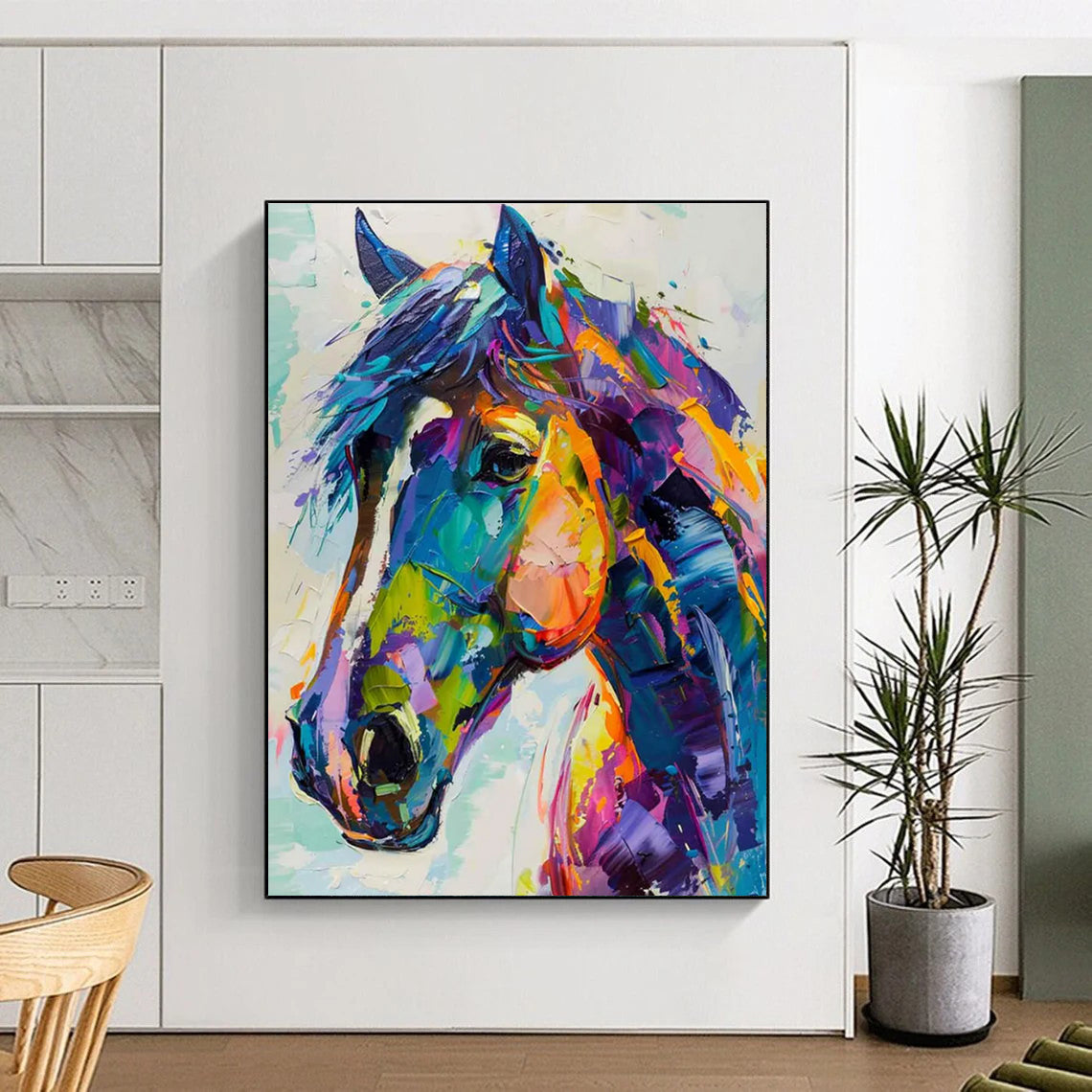 Colorful Horse Portrait Abstract Painting for Equestrian - Themed Clubs HENG086