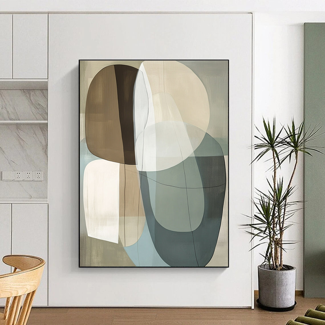 Overlapping Oval Shapes Abstract Painting for Minimalist Living Rooms GAB1361