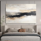 Beige and Black Abstract Landscape Painting with Moody Atmosphere ABS405