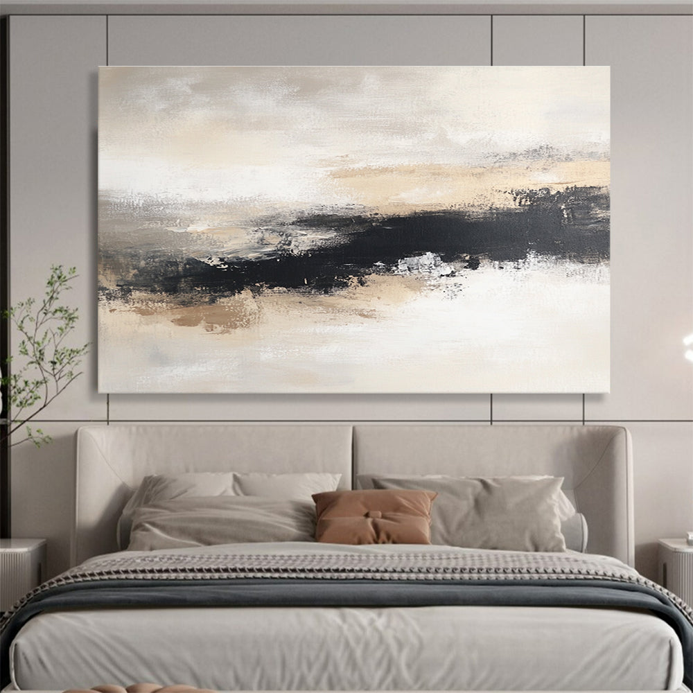Beige and Black Abstract Landscape Painting with Moody Atmosphere ABS405