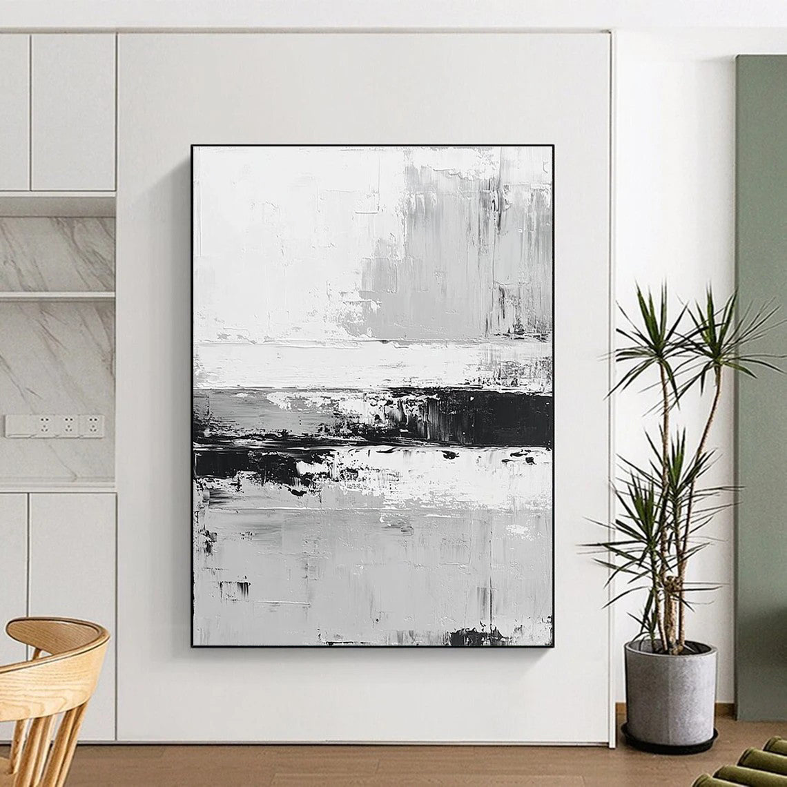 Monochrome Abstract Stripes Painting with Subtle Drama WINK361