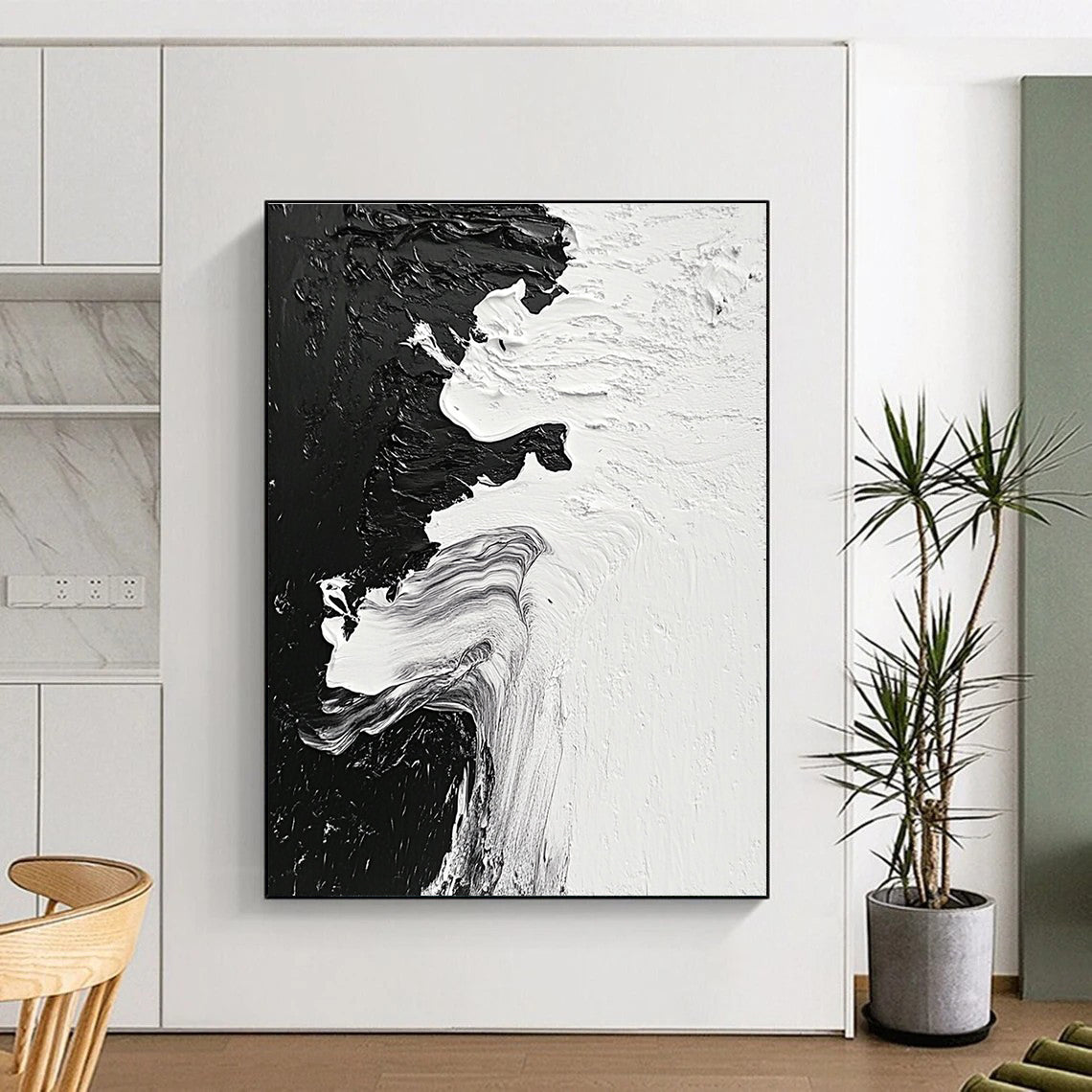 Black - White Abstract Flow Painting with Dynamic Textures WINK350