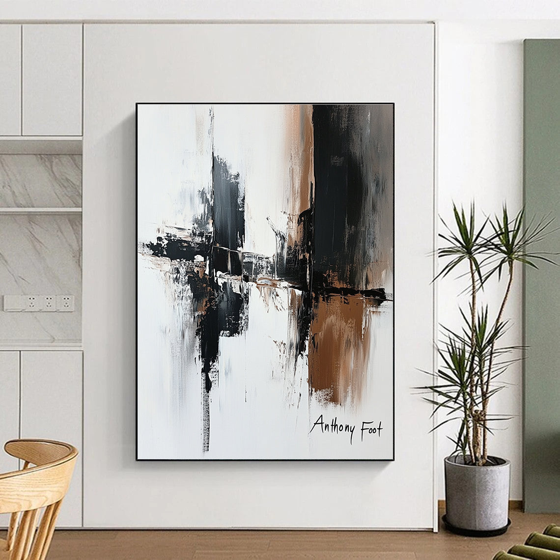 Monochrome Abstract Strokes Artistic Abstract Painting for Modern Spaces GAB1400