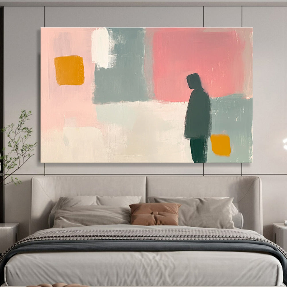 Solitary Figure Abstract Painting with Calm Introspective Mood ABS538