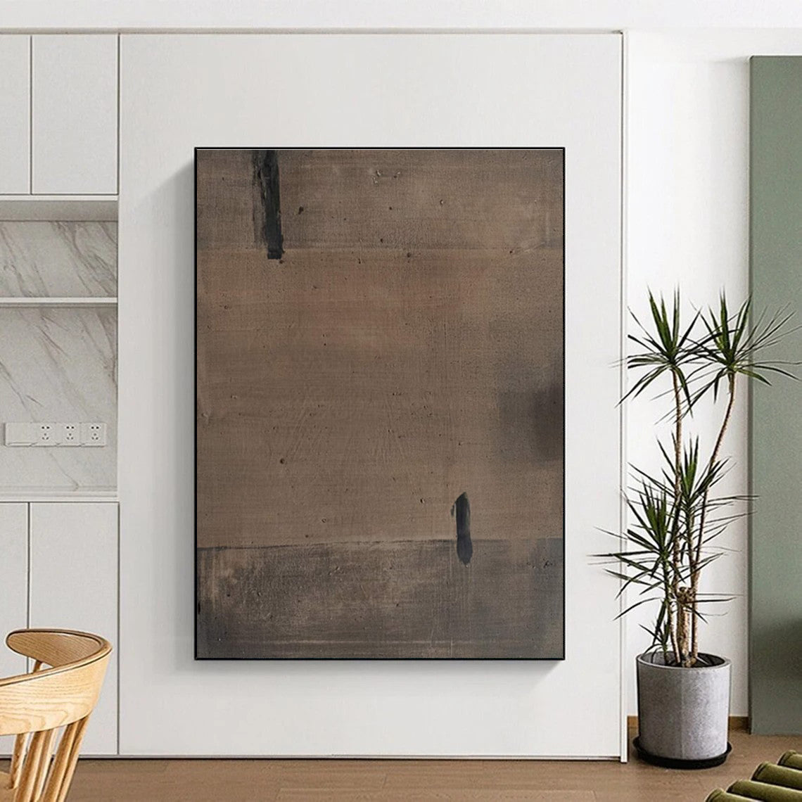 Brown Minimalist Abstract Painting for Serene Meditation Spaces HENG516
