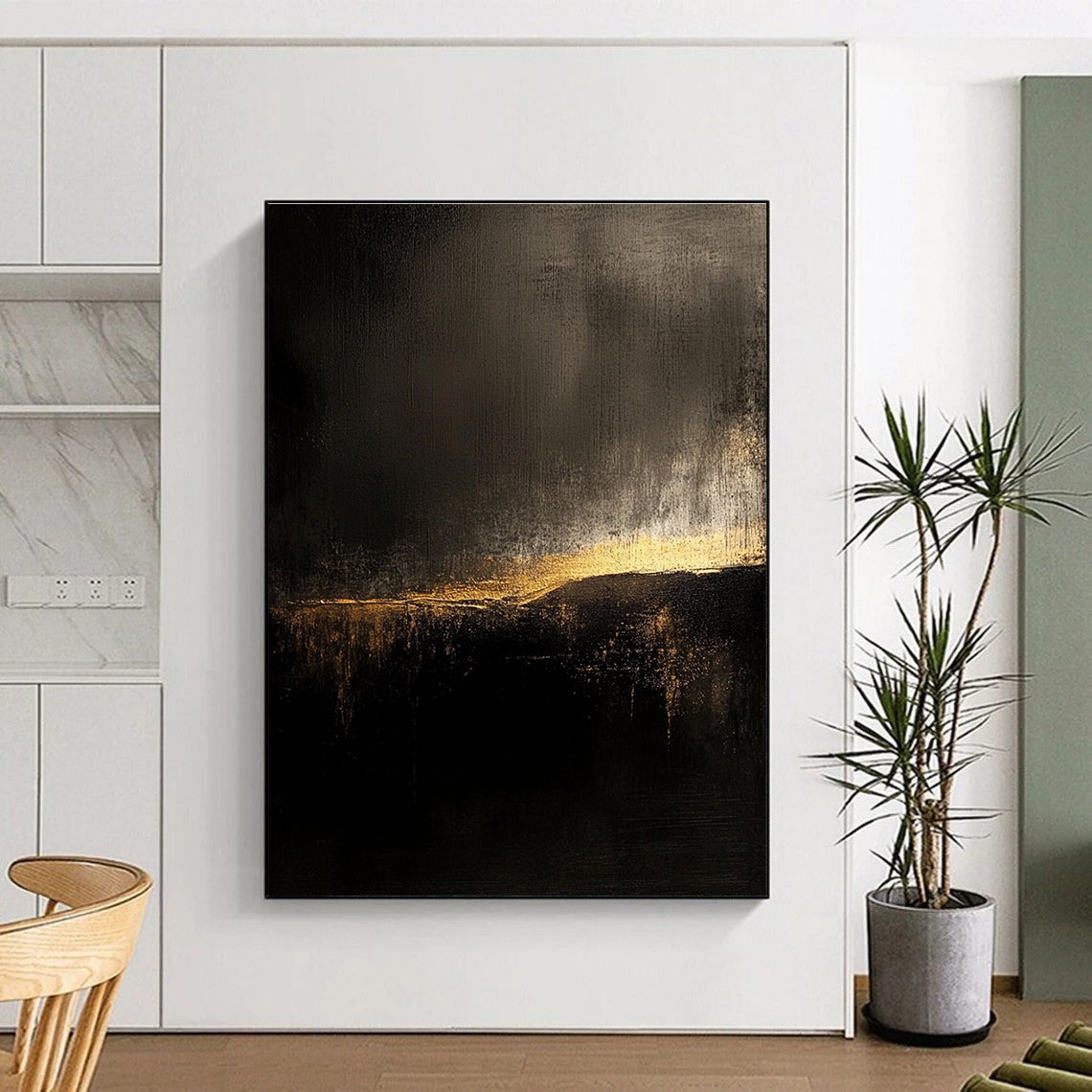 Dark and Golden Abstract Painting with Mysterious Radiance WINK091
