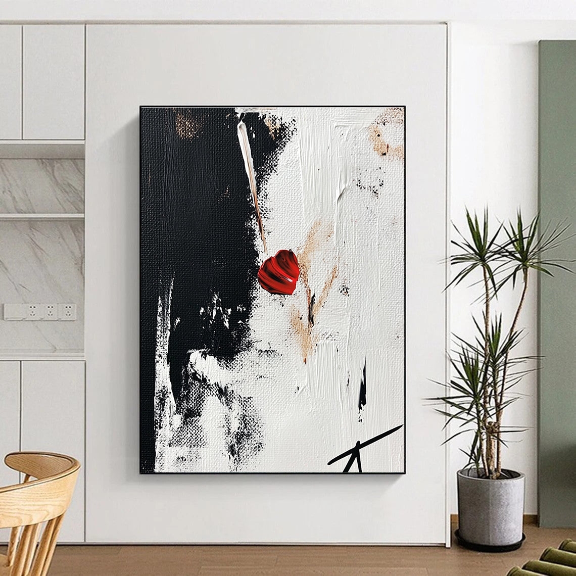 Red Heart in Black and White - Emotional Minimalist Abstract Art GAB0455