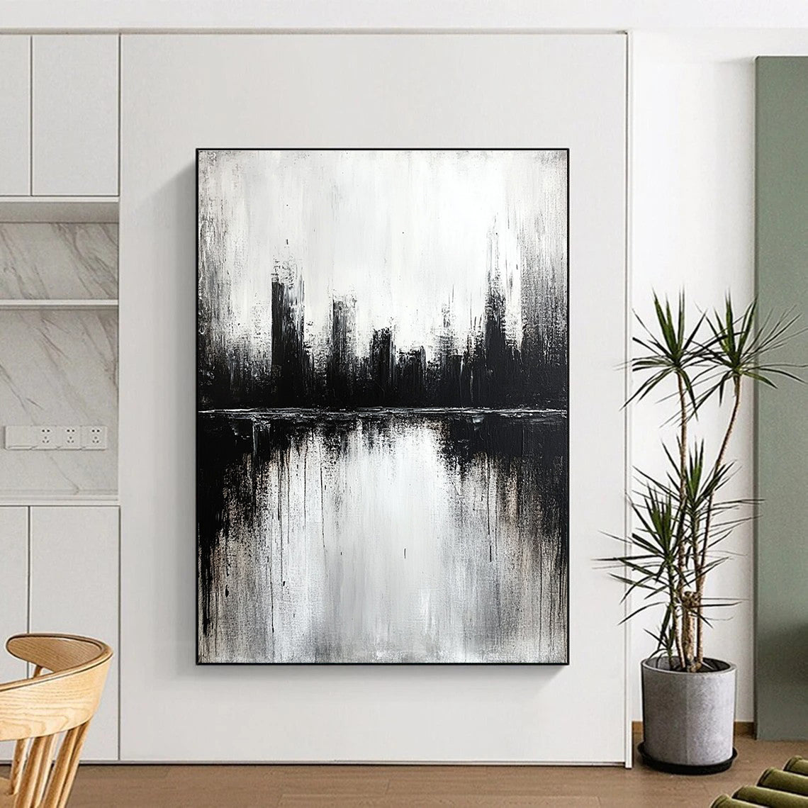 Monochrome Cityscape Abstract - Dramatic Urban Abstract Painting GAB0649