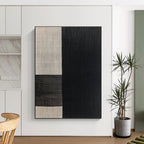 Black and Beige Textured Squares Abstract Painting with Tactile Simplicity WINK015