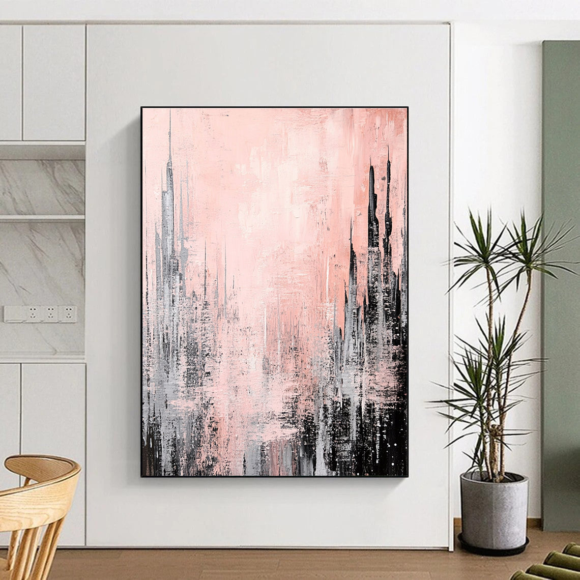 Pink Cityscape Abstract Painting for Feminine - Themed Cafes GAB0792