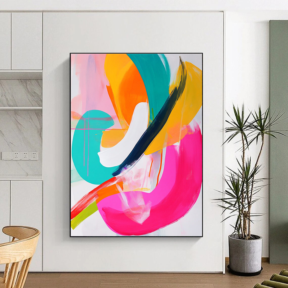 Colorful Curved Abstract Painting with Playful Rhythm WINK731