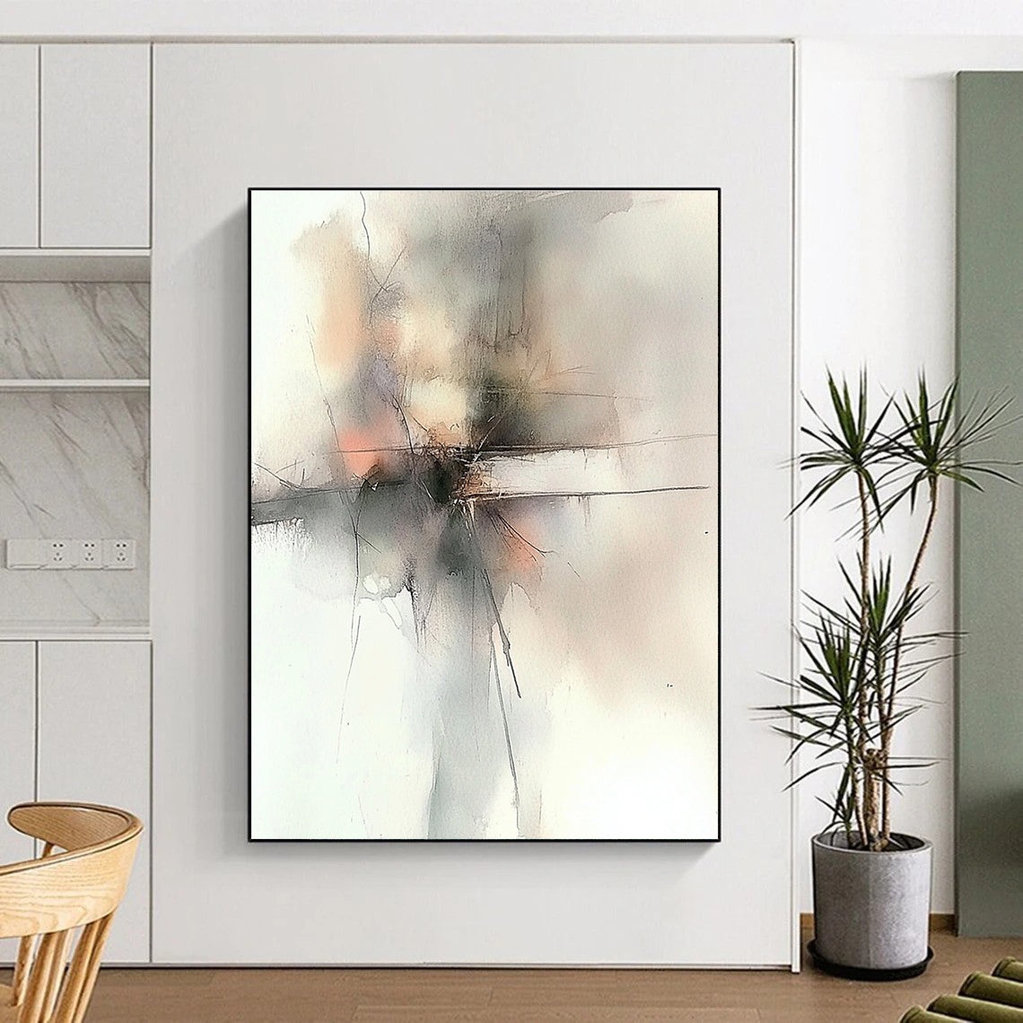 Soft Gray Abstract Painting for Minimalist Spa Waiting Rooms GAB1257