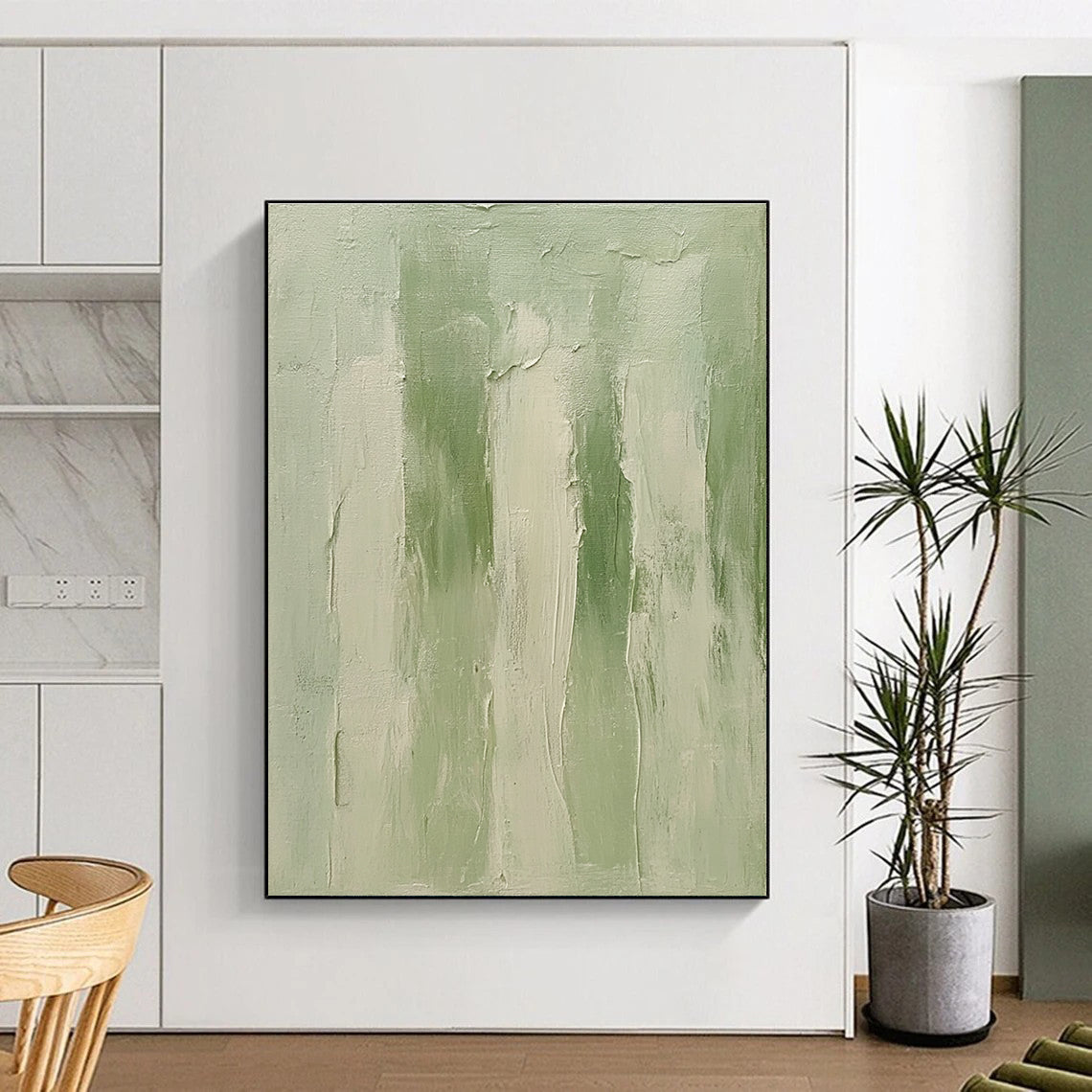 Soft Green Textured Abstract Painting with Calming Layers WINK605