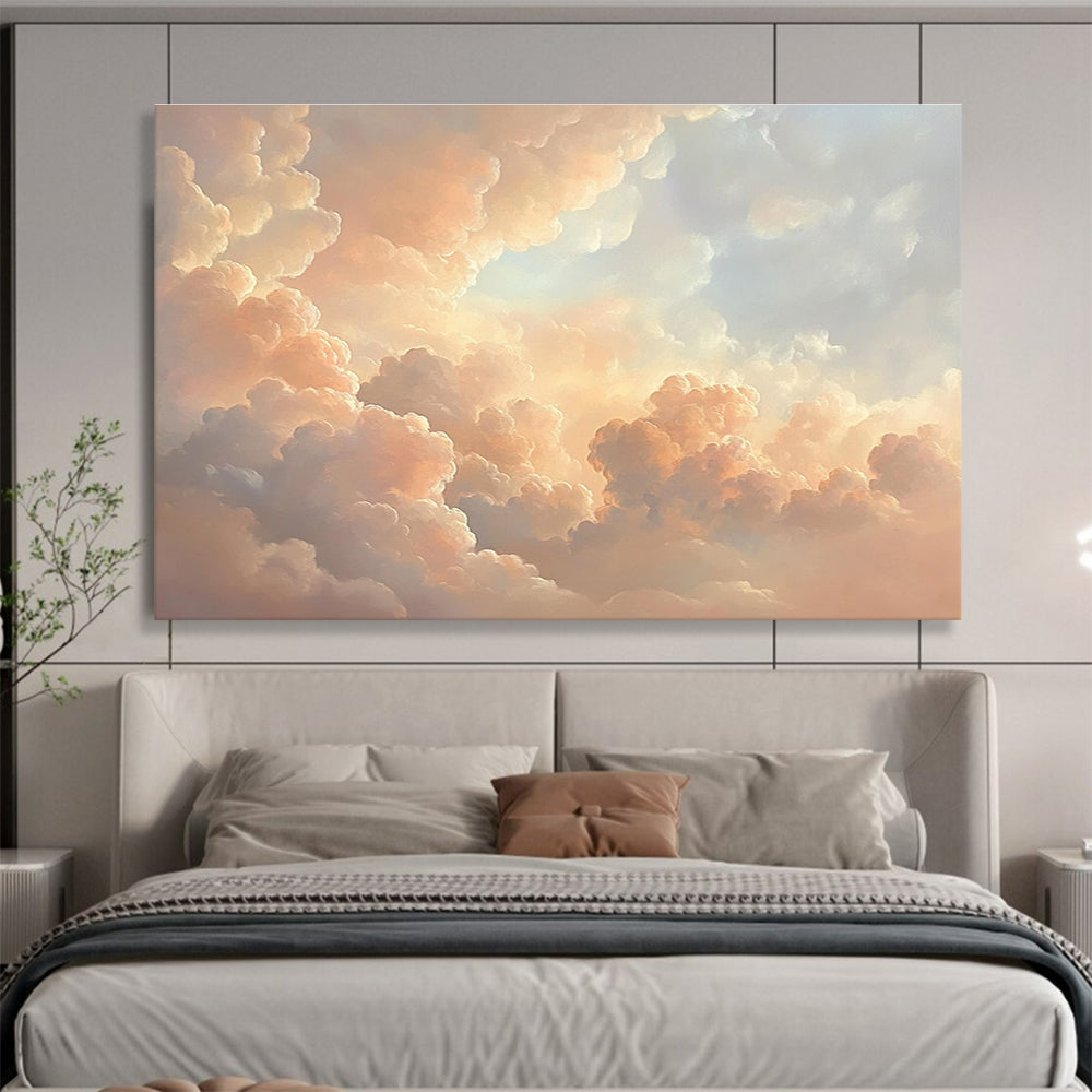 Fluffy Cloudscape in Peach Painting with Dreamy Serene Ambiance ABS564