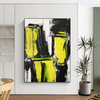 Vibrant Yellow Black Abstract Painting with Energetic Contrast WINK593