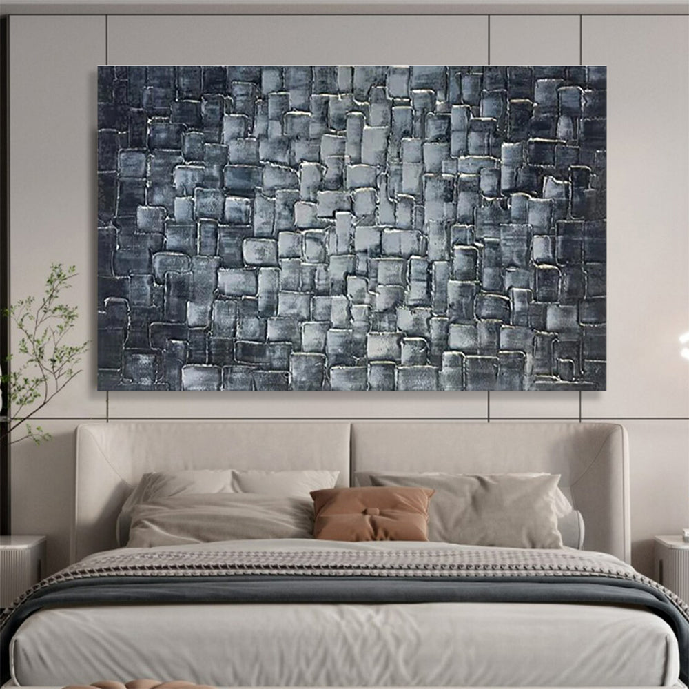 Textured Blue Squares Abstract Painting for Contemporary Art Galleries YHT276