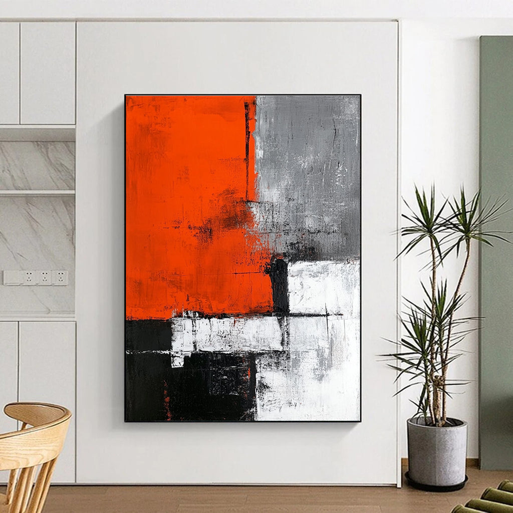 Orange Gray Black Abstract Painting with Bold Shapes WINK660