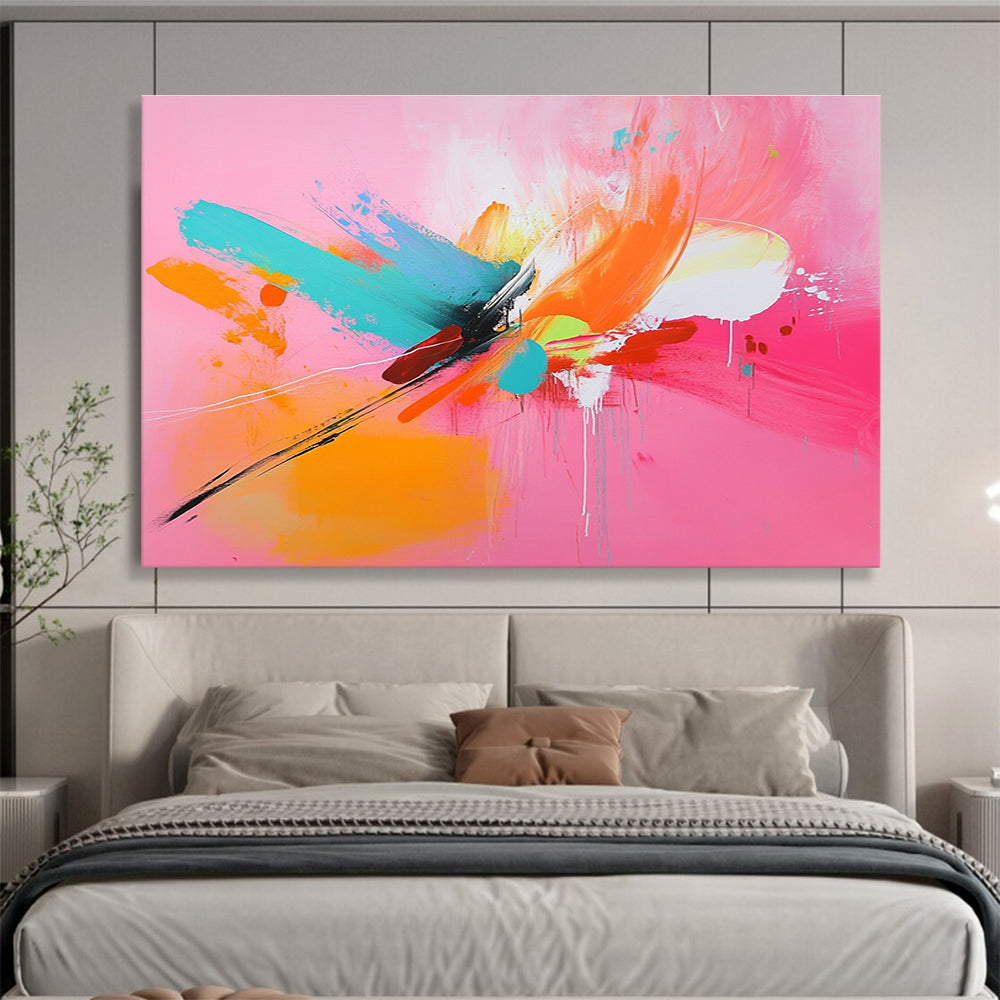 Pink - based Color Burst with Dynamic Brushstrokes Abstract Painting ABS381