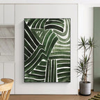 Green Curved Lines Abstract Painting for Nature - Inspired Cafes HENG492