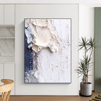 Textured White and Blue Abstract Painting for Coastal - Inspired Cafes GAB1009